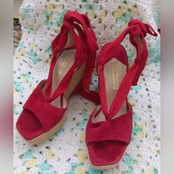 Paloma Barcelo Women's Red Espadrille Wedge Sandals Size 39 EU - Picture 3 of 16